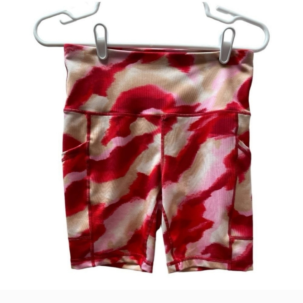 Ideology Believe in Movement Red Print Workout Shorts Size S